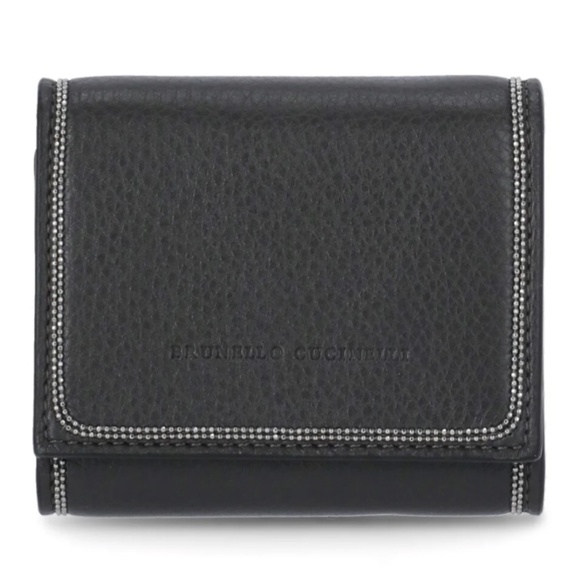 Brunello Cucinelli compact tri-fold Leather Wallet with Monili Chain NIB NWT - Picture 1 of 14